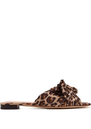 Loeffler Randall Emilia leopard-pattern pleated-bow flat sandals - Brown