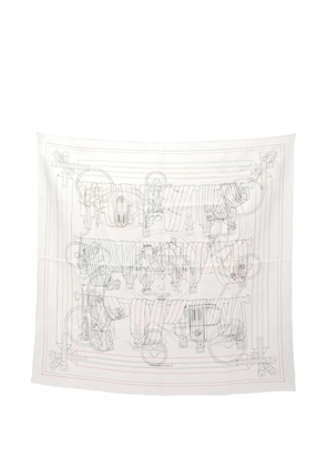 Hermès Pre-Owned 2020s Ex-Libris Les Sangles embroidered scarf - White