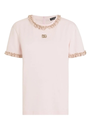 Dolce & Gabbana logo-embroidered ruffled T-shirt - Pink