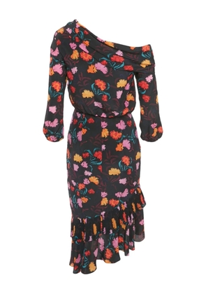 Saloni floral-print ruffle dress - Black