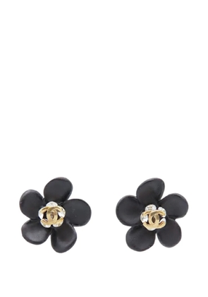 CHANEL Pre-Owned 2002 CC Resin Rhinestone Camellia Push Back Earrings costume earrings - Black