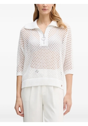 Joseph Ribkoff zip mesh polo top - White