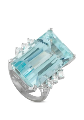 LB Exclusive 14k white gold aquamarine diamond ring - Silver