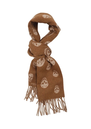 Alexander McQueen skull-print fringed scarf - Neutrals