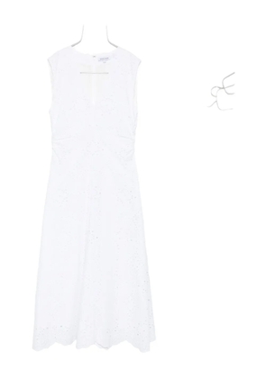 Veronica Beard midi Aven eyelet-embroidered sleeveless dress - White