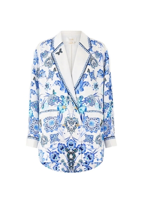 Camilla double-breasted butterfly print blazer - White