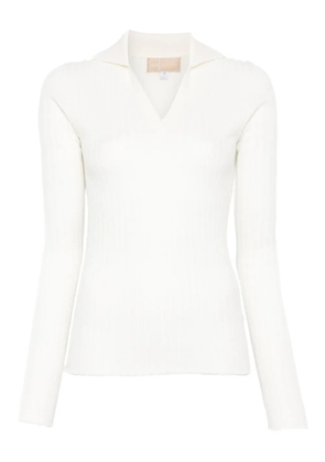 120% Lino ribbed-knit polo shirt - White