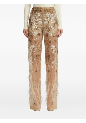 Ralph Lauren Collection sequined feather-details trousers - Neutrals