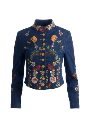 alice + olivia Emmerson floral-embroidered buttoned denim jacket - Blue