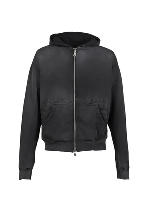 SATOSHI NAKAMOTO Elliott distressed logo zip hoodie - Black