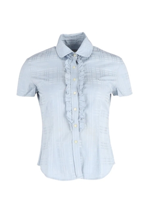 Burberry Pre-Owned ruffle trim checkered short sleeve shirt - Blue