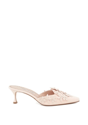 Manolo Blahnik Harnes floral-detail suede mules - Pink
