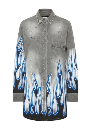 Philipp Plein graphic-print denim shirt - Grey