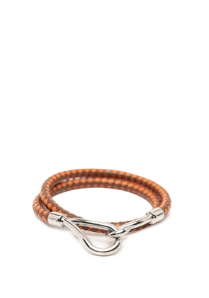 Hermès Pre-Owned 2000-2025 Palladium Plated and Woven Leather Jumbo Hook Double Tour Bracelet costume bracelet - Brown