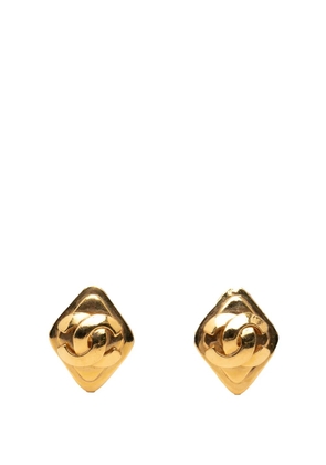 CHANEL Pre-Owned 1995 CC Gold Plated Rhombus Clip On Earrings costume earrings