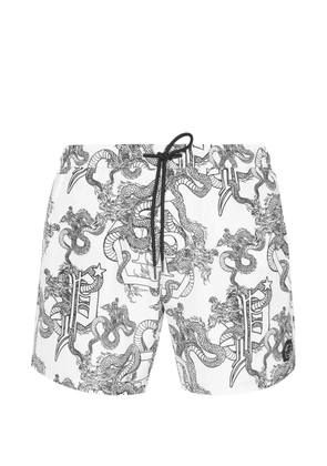 Philipp Plein metallic-logo swim short - White