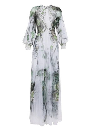 Saiid Kobeisy graphic-print beaded tulle dress - White