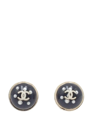 CHANEL Pre-Owned 2010 Gold Plated CC Resin Faux Pearl Crystal Dome Bullet Back Earrings costume earrings - Black