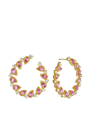 Tanya Farah 18K Yellow Gold hoop multi-stone earrings