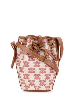 Celine Pre-Owned 2020 Micro Triomphe Embroidered Canvas Drawstring bucket bag - Brown