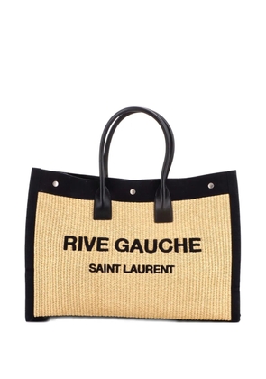 Saint Laurent Pre-Owned Rive Gauche Shopper Raffia with Canvas Large tote bag - Black