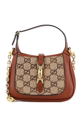 Gucci Pre-Owned Jackie 1961 Chain Crystal Embellished GG Canvas Mini hobo bag - Brown