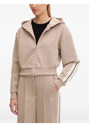 GUESS USA stripe-sleeve hooded hoodie - Brown