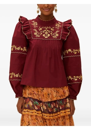 FARM Rio ruffled embroidered top