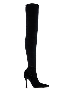 Roberto Cavalli satin pointed-toe thigh-high boots - Black