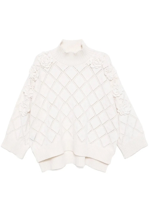 Elie Saab flower embellished knit sweater - Neutrals
