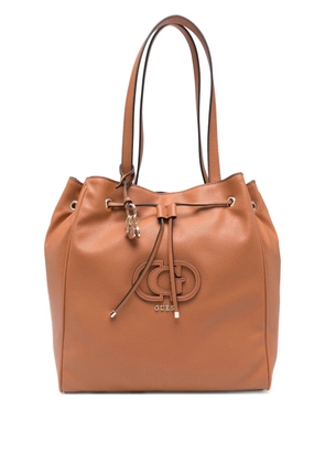 GUESS USA Calebra logo-plaque drawstring bucket bag - Brown