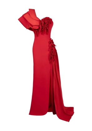 Gaby Charbachy ruffle-detail side-split evening gown - Red