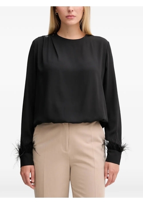 Gaudi button-detail feather-trim top - Black