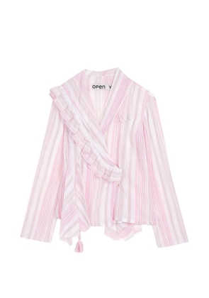 Open YY ruffled stripe blouse - White