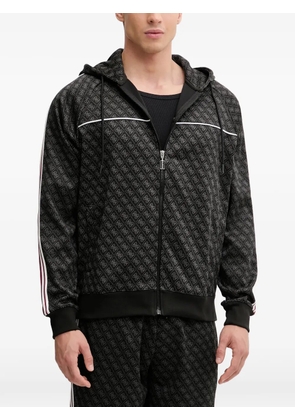 GUESS USA monogram-pattern striped hoodie - Black