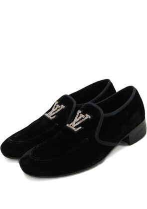 Louis Vuitton Pre-Owned monogram-embroidered velvet loafers - Black