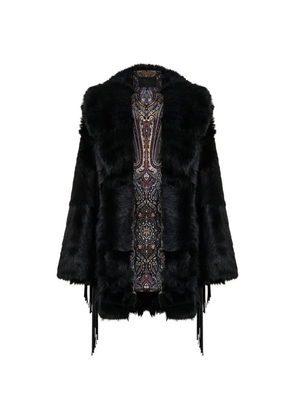 Camilla removable fringing shearling coat - Black