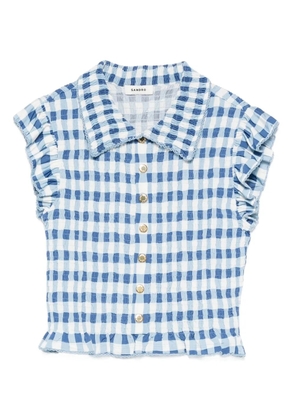 SANDRO ruffled gingham shirt - Blue