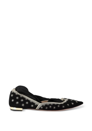 Aquazzura Aquazzura Bliss Ankle Tie Strap Ballet Flats in Black Suede
