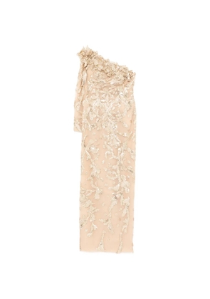 Saiid Kobeisy one-shoulder embroidered tulle dress - Neutrals