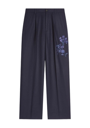 DRIES VAN NOTEN floral-embroidered wool trousers - Blue