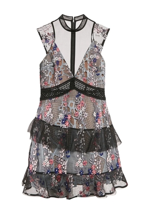 Self-Portrait floral-embroidered midi dress - Black