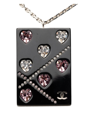 CHANEL Pre-Owned 2004 Resin Rhinestone Hearts Pendant Necklace costume necklace - Black