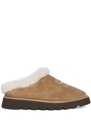 Zadig&Voltaire embroidered fur-trimmed mules - Brown