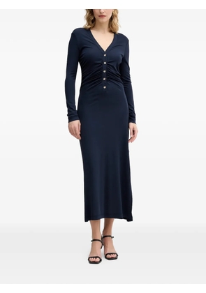 Sisley buttoned ruched midi dress - Blue