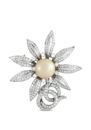 LB Exclusive diamond and pearl sunflower brooch - Silver