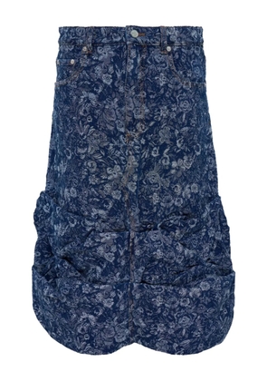 GANNI Tapestry denim draped asymmetric skirt - Blue