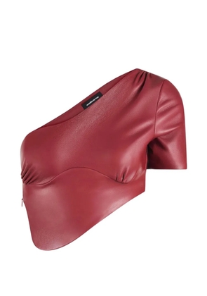 Manière De Voir curved hem leather crop top - Red