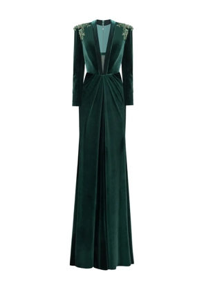 Gemy Maalouf beaded-shoulders velvet dress - Green