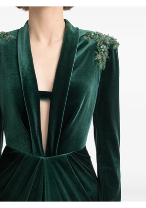 Gemy Maalouf beaded-shoulders velvet dress - Green